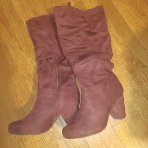 Beautiful burgundy faux suede knee boots!